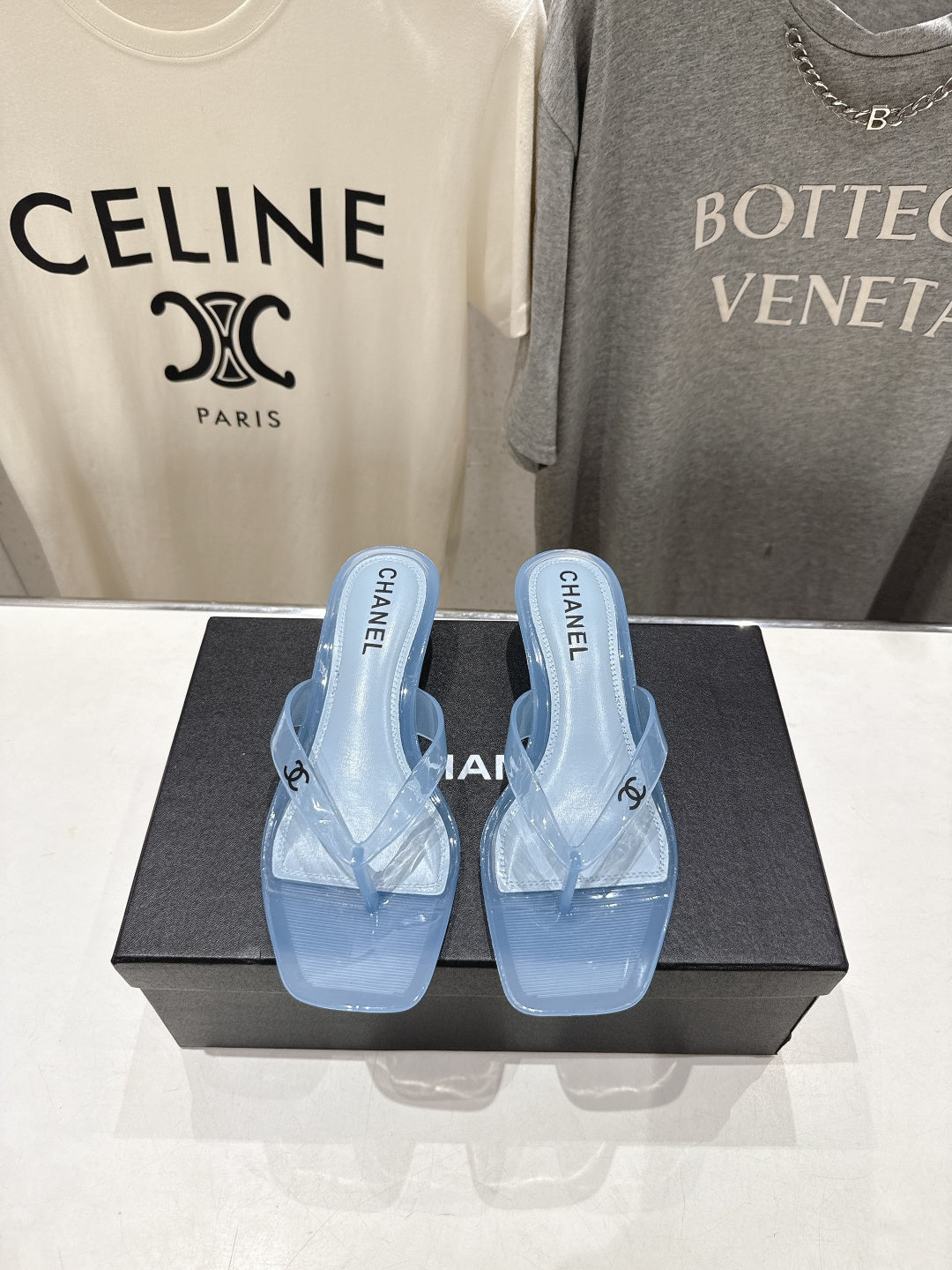 PASTEL BLUE CLEAR HEEL SANDALS