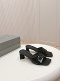 BLACK MINIMAL BLOCK HEEL MULES