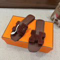 DARK BROWN SUEDE SLIDE SANDALS