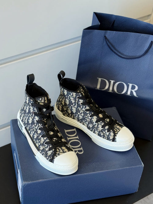 BLACK & BEIGE MONOGRAM HIGH-TOP SNEAKERS