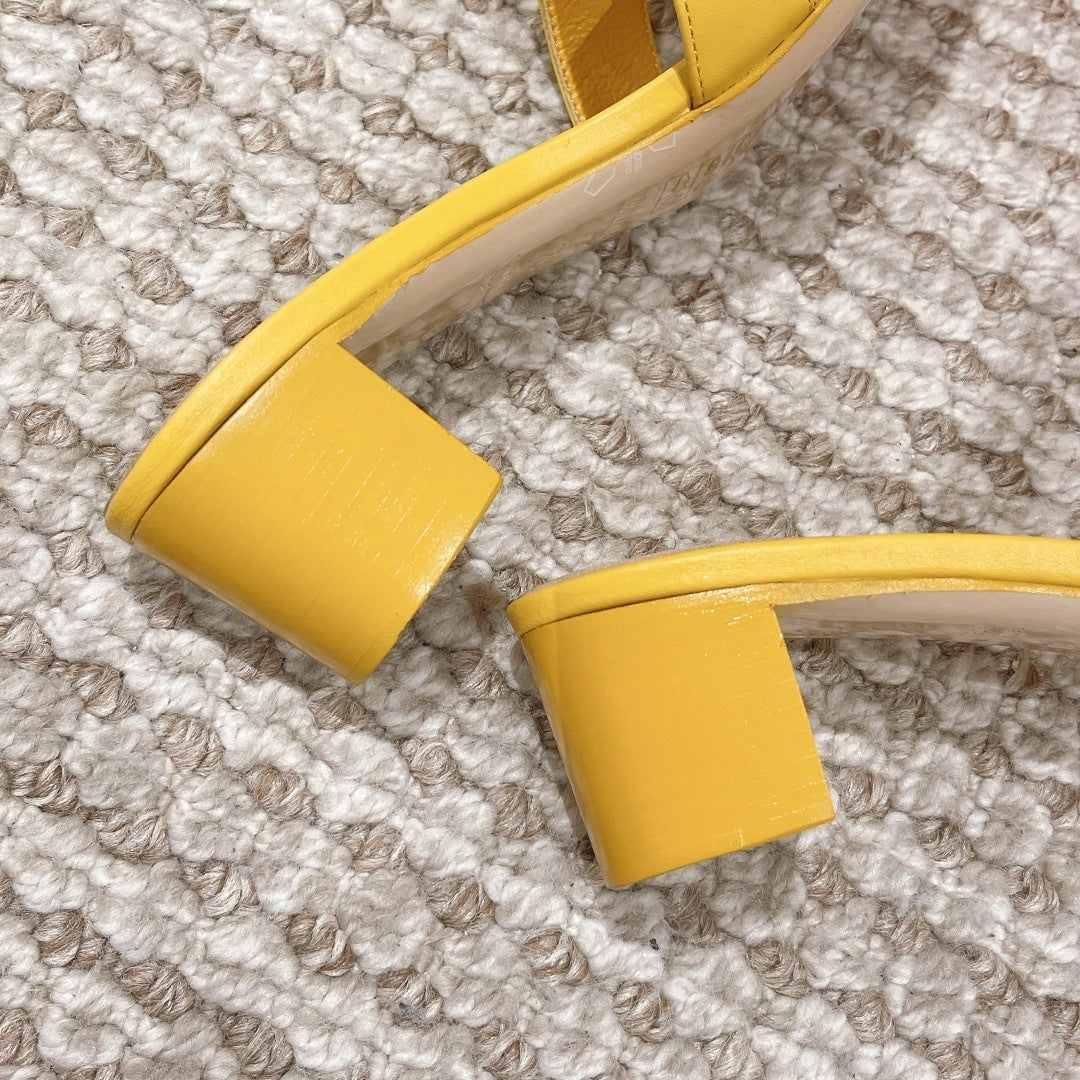 YELLOW BLOCK HEEL SANDALS