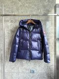 BLUE SHINY HOODED PUFFER JACKET