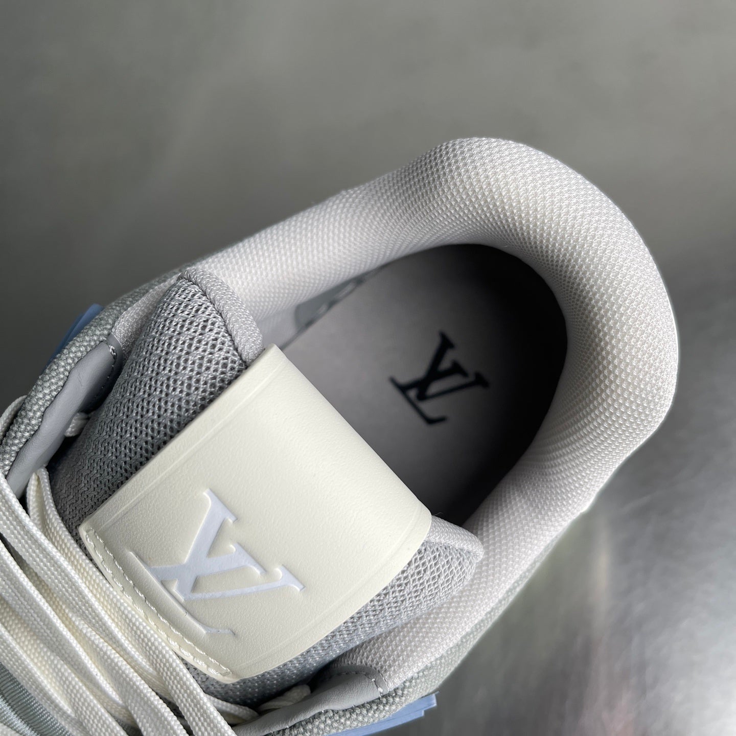 GREY AND NAVY LOW-TOP SNEAKERS WITH LAYERED DESIGN