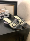 CLEAR LOGO STRAP FLAT SLIDES – BLACK