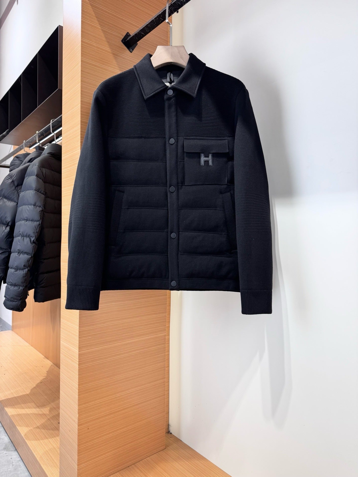 QUILTED PANEL BUTTON JACKET WITH TEXTURED DETAILS