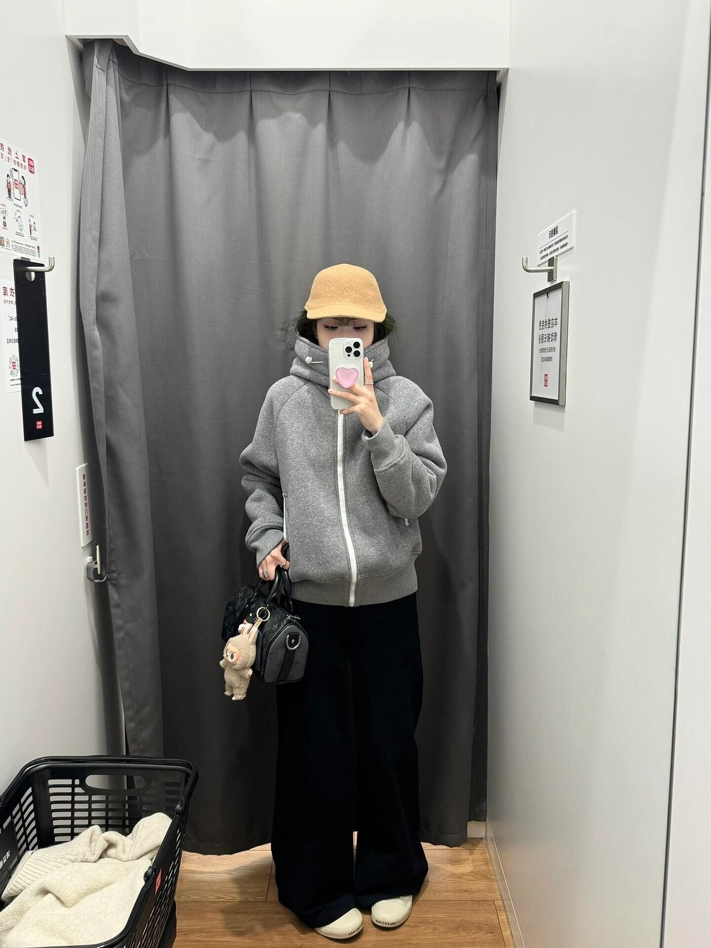 GREY ZIP-UP WOOL BLEND HOODED JACKET