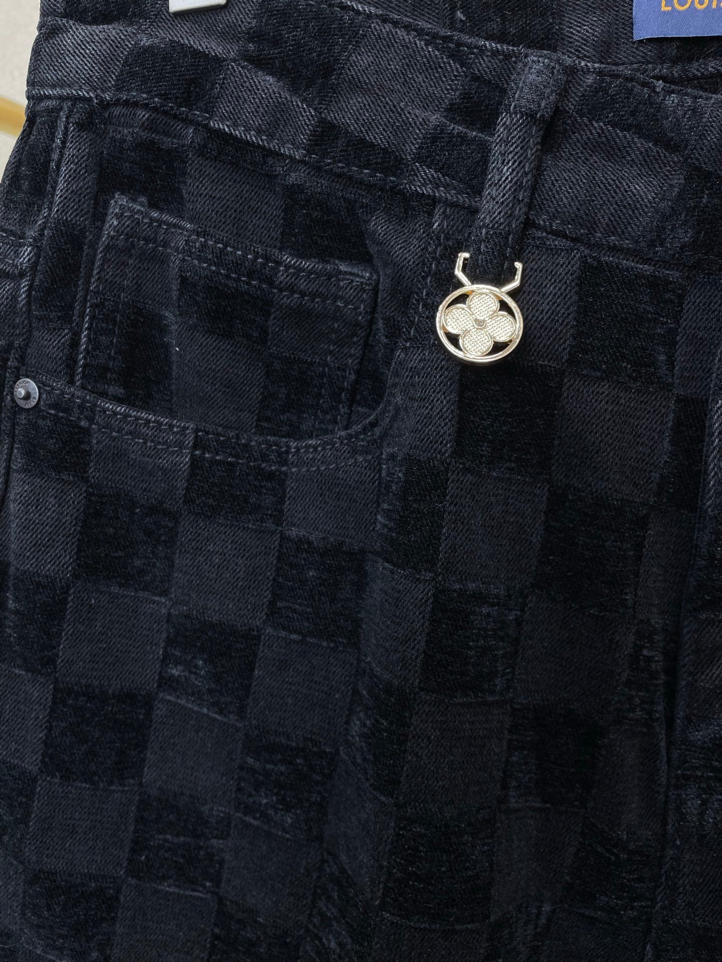 SCHWARZE KARIERTE HOSE MIT GERADEM BEINNEN