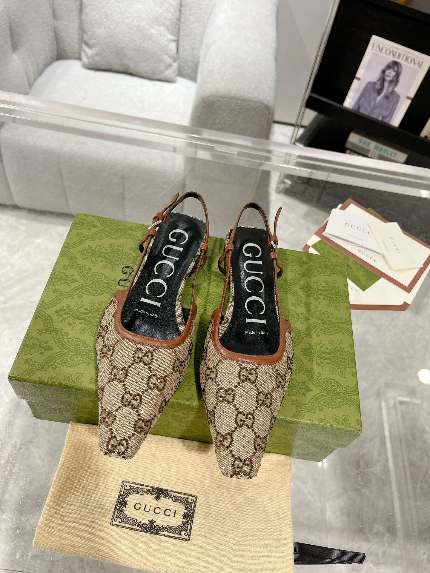 MONOGRAM CANVAS SLINGBACK FLATS