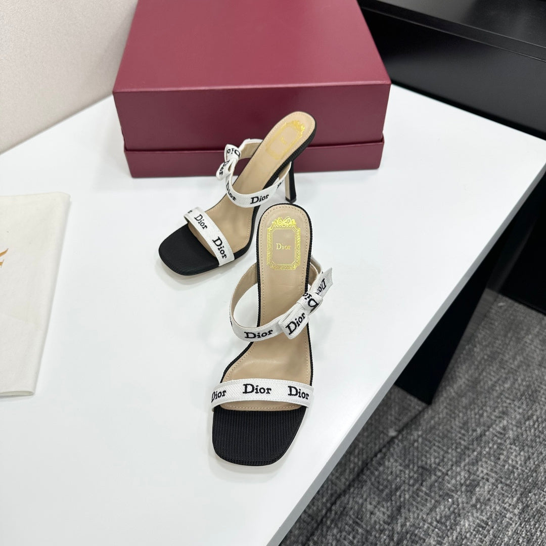 MONOCHROME LOGO STRAP STILETTO SANDALS