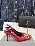 RED PATENT SLINGBACK POINTED HEELS