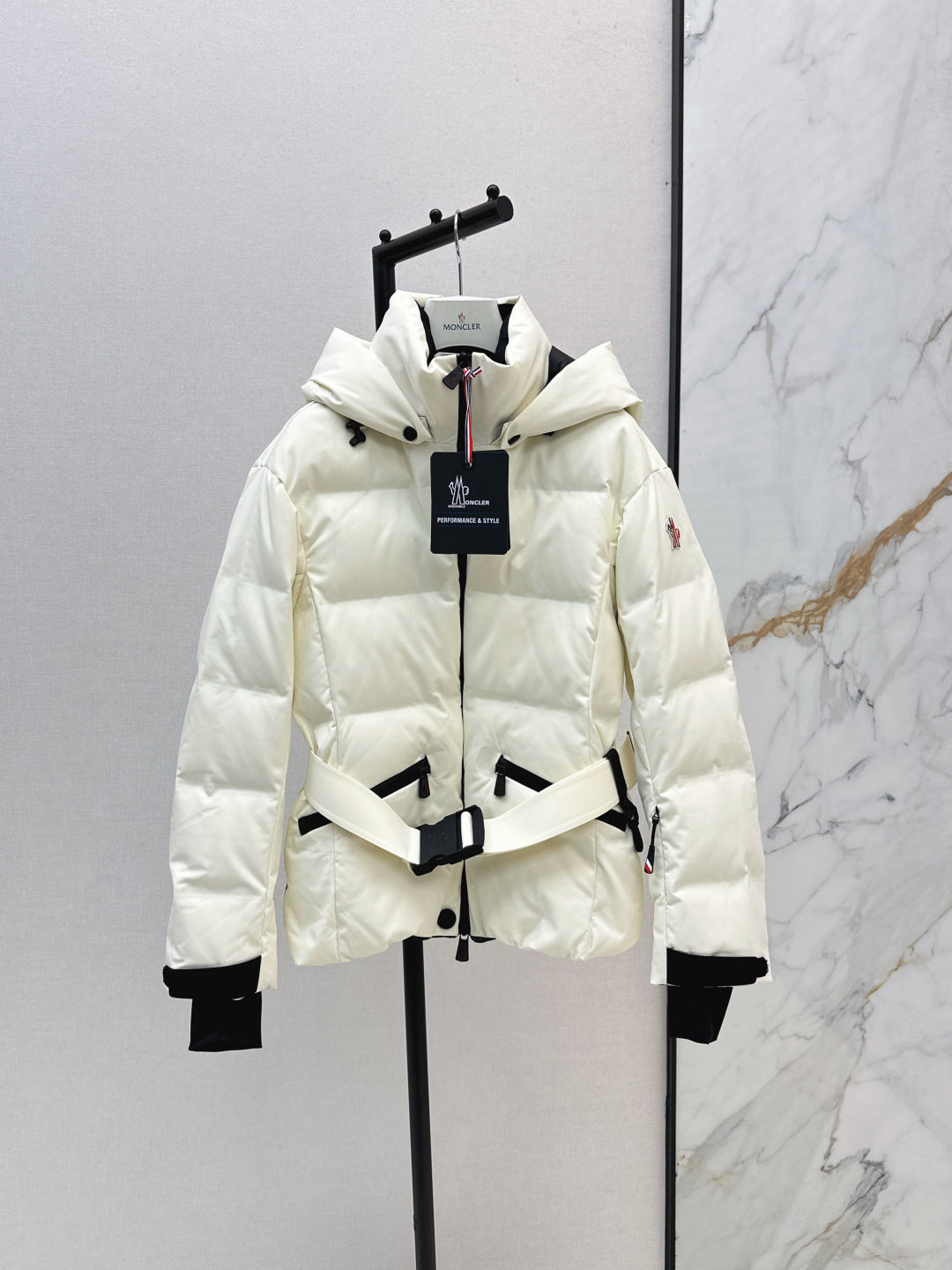 BELTED HOODED QUILTED PUFFER JACKET