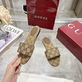BEIGE PATTERNED SLIDE SANDALS
