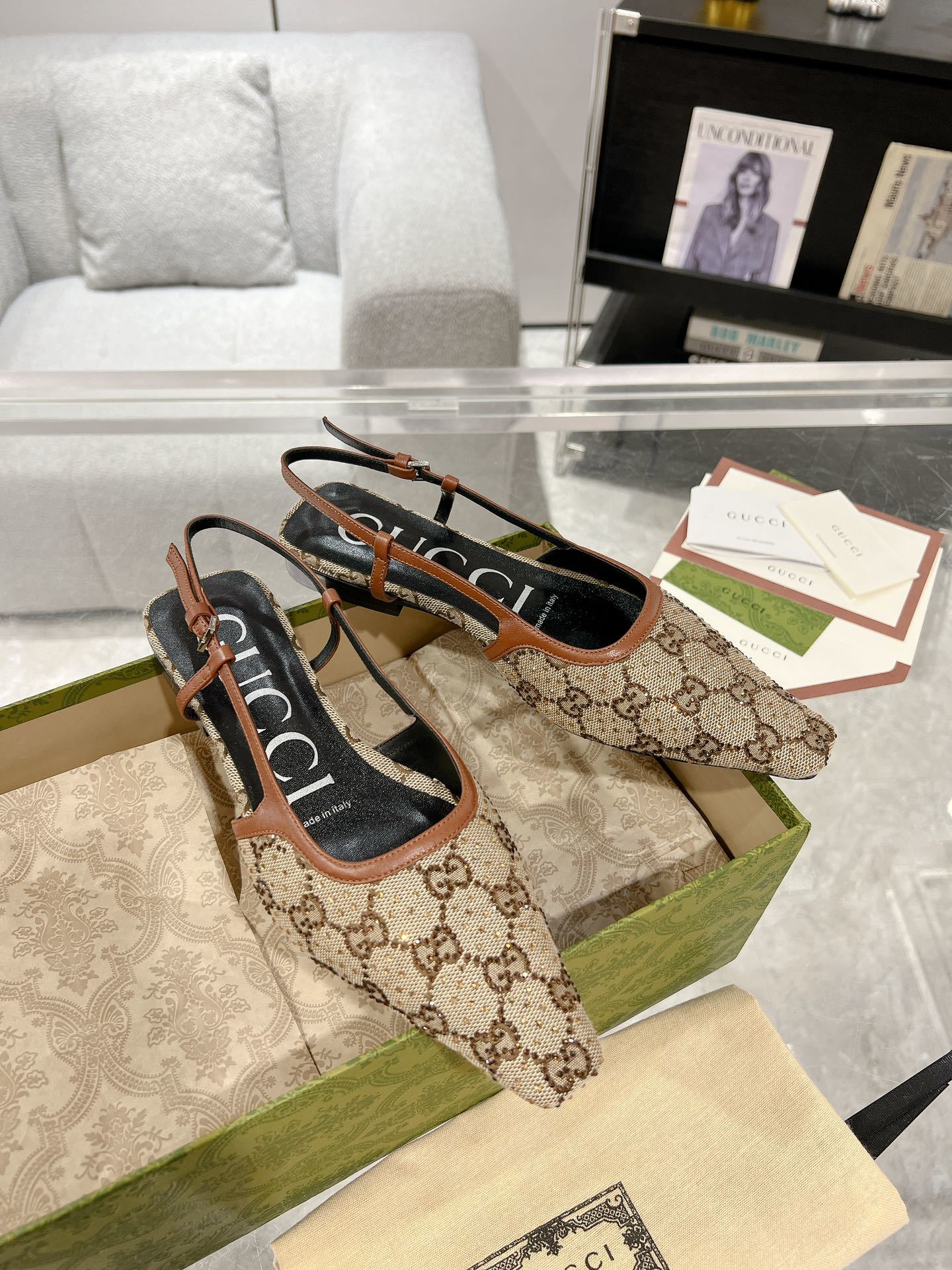 MONOGRAM CANVAS SLINGBACK FLATS