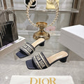 LOGO JACQUARD LOW HEEL SLIDE MULES