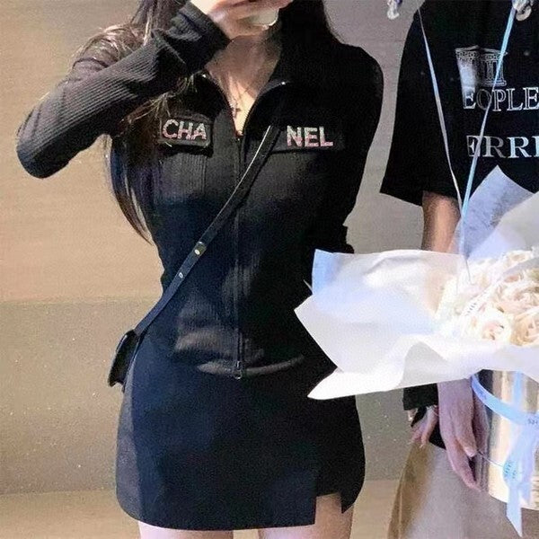 ZIP-UP RIBBED MINI DRESS