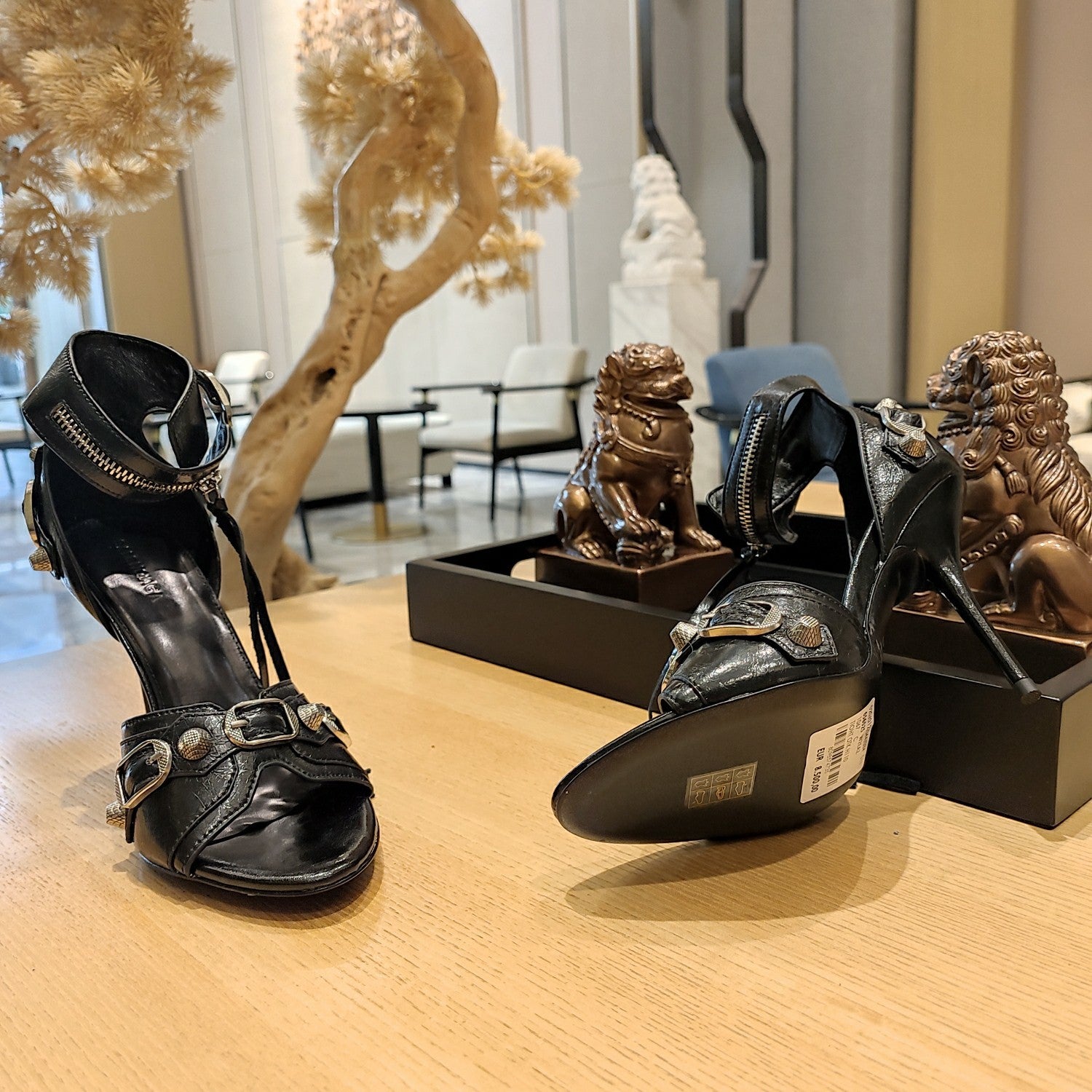 BLACK BUCKLE STRAP HIGH HEEL SANDALS