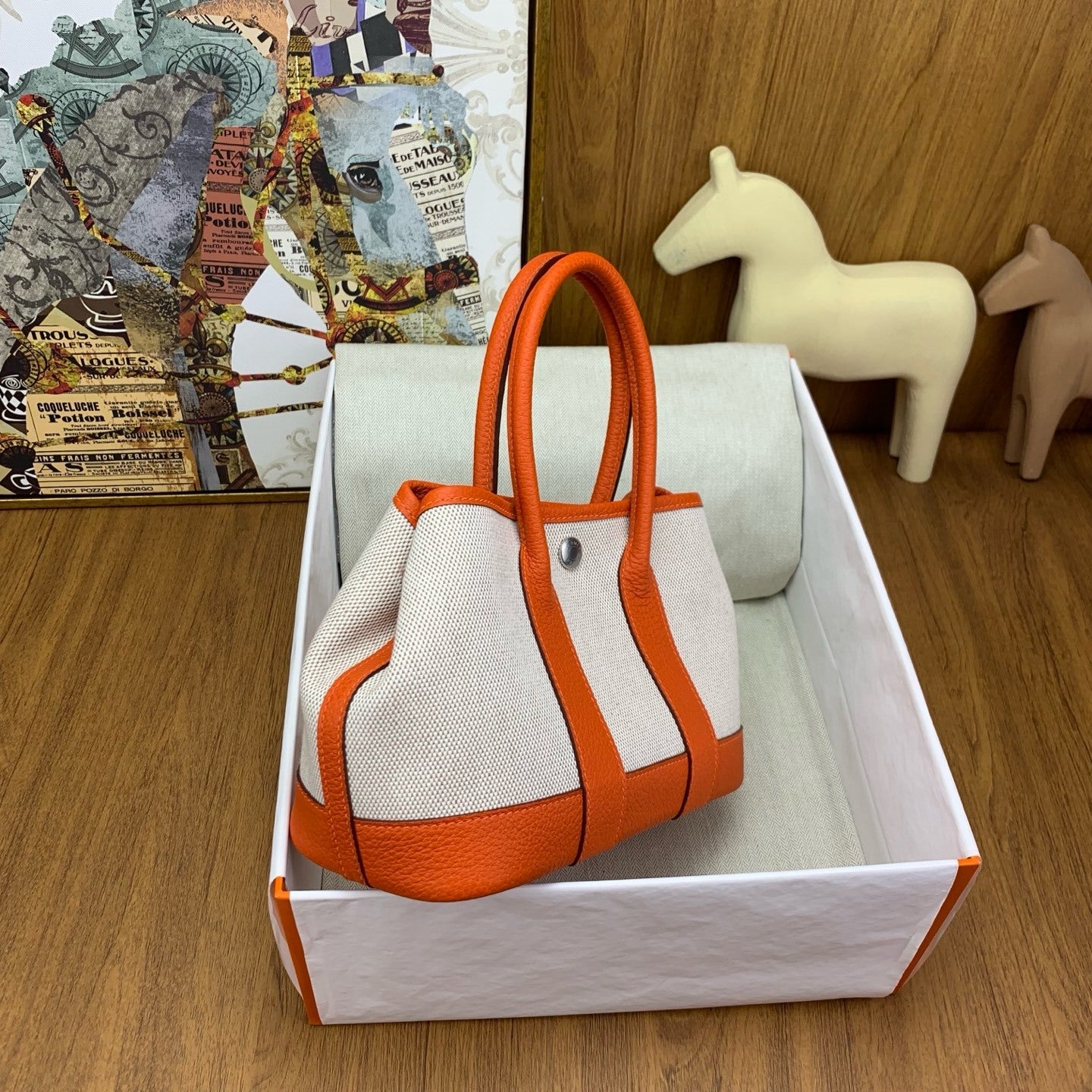 LUXURY ORANGE CANVAS & LEATHER TOTE HANDBAG