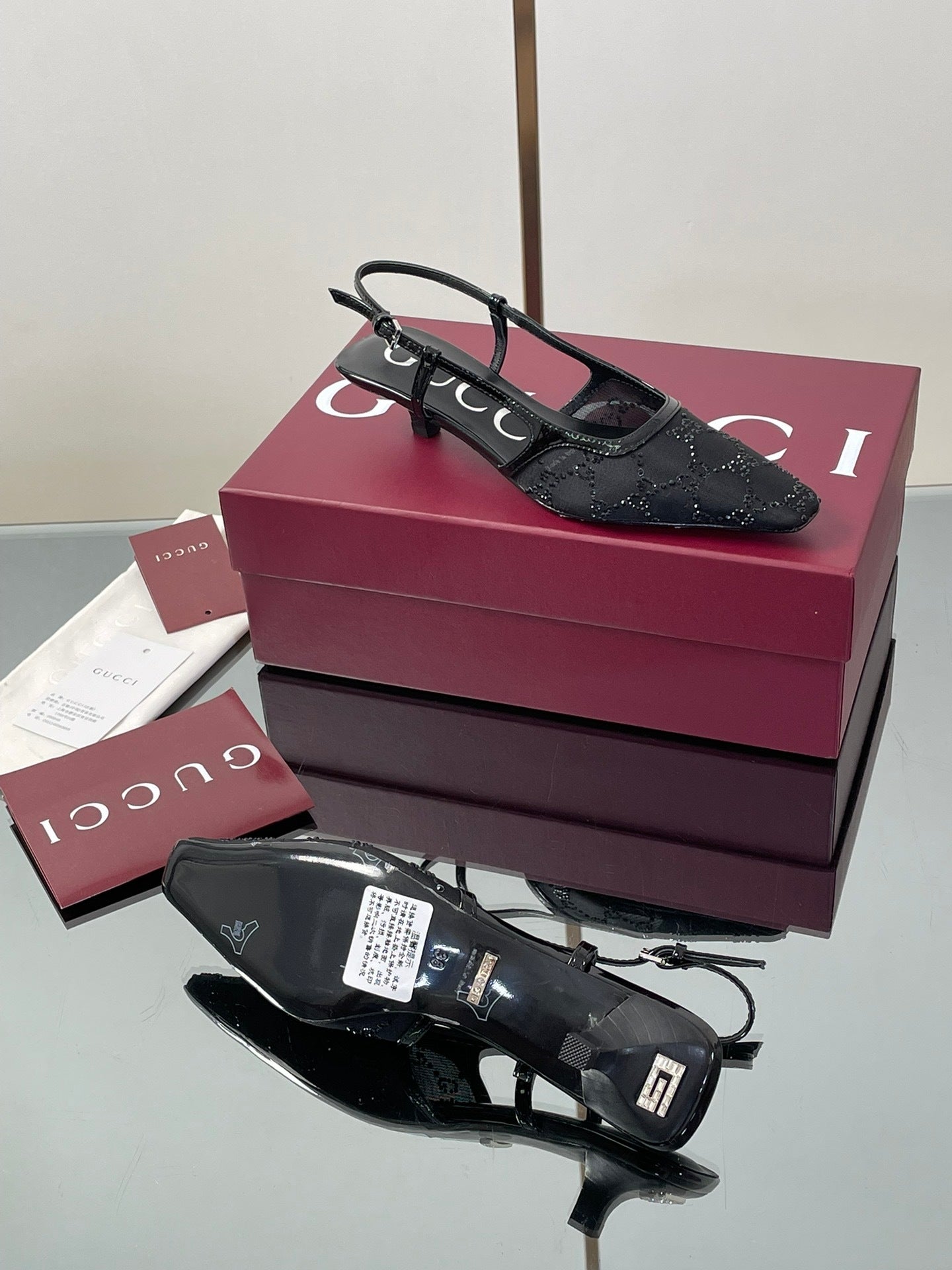 BLACK EMBELLISHED SLINGBACK FLATS