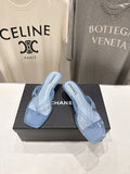 PASTEL BLUE CLEAR HEEL SANDALS