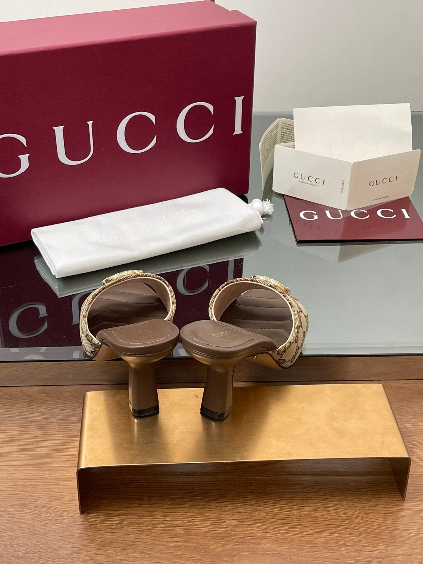 MONOGRAM BLOCK HEEL SLIDES