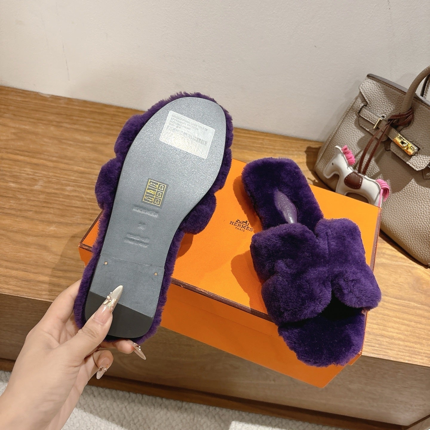 PURPLE FAUX FUR SLIDE SLIPPERS