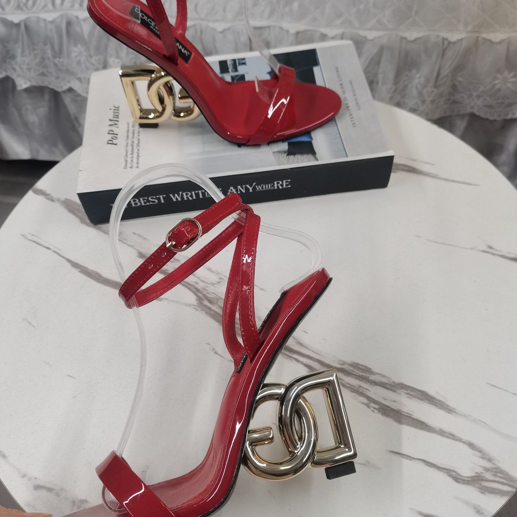 RED PATENT STRAPPY HEEL SANDALS