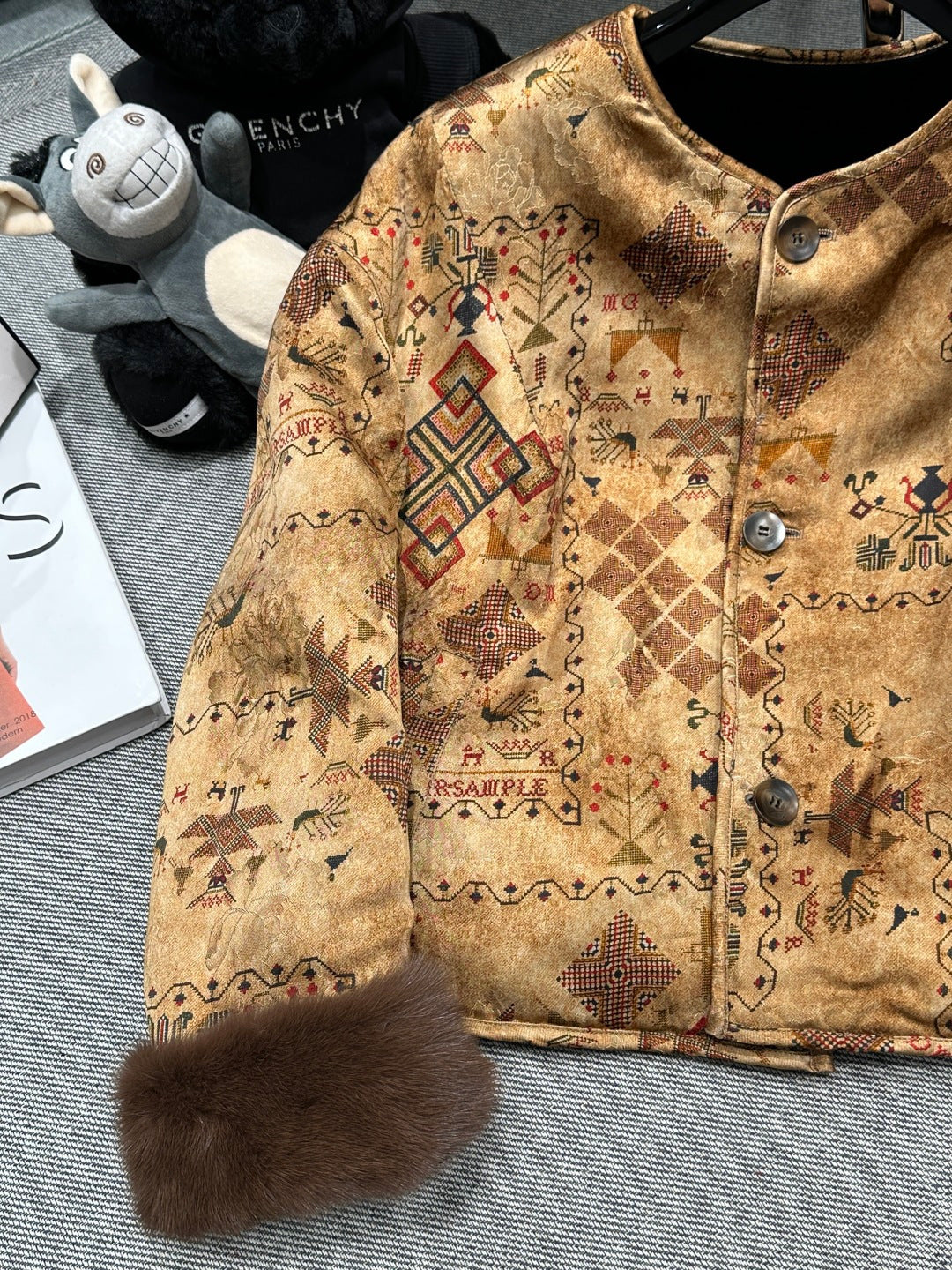 PLUSH BLACK JACKET WITH CONTRAST TRIM AND BUTTON FRONT