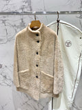 NATURAL SHEARLING JACKET IN BEIGE WITH STAND COLLAR