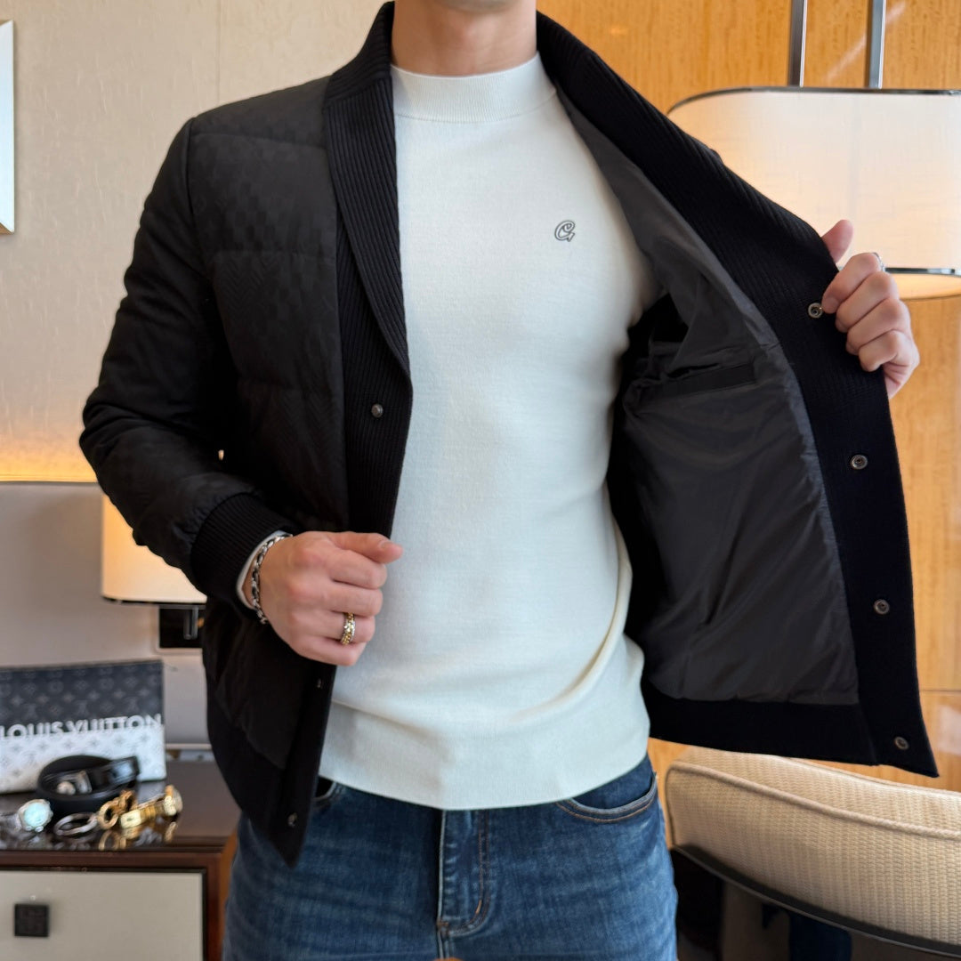 QUILTED KNIT-COLLAR PADDED JACKET