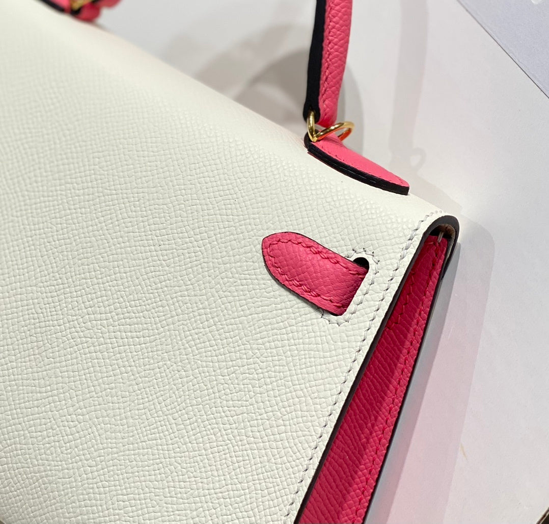 LUXURY MINI WHITE & PINK LEATHER TOP HANDLE BAG