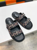 DOUBLE STRAP MONOGRAM BUCKLE SLIDE SANDALS