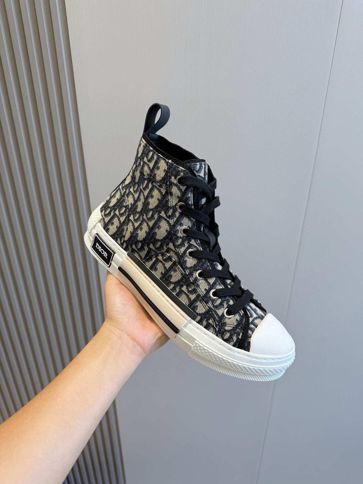 BLACK & BEIGE MONOGRAM HIGH-TOP SNEAKERS