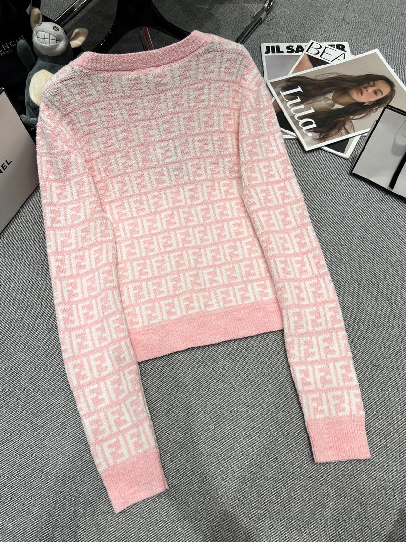 PINK MONOGRAM KNIT CROPPED CARDIGAN