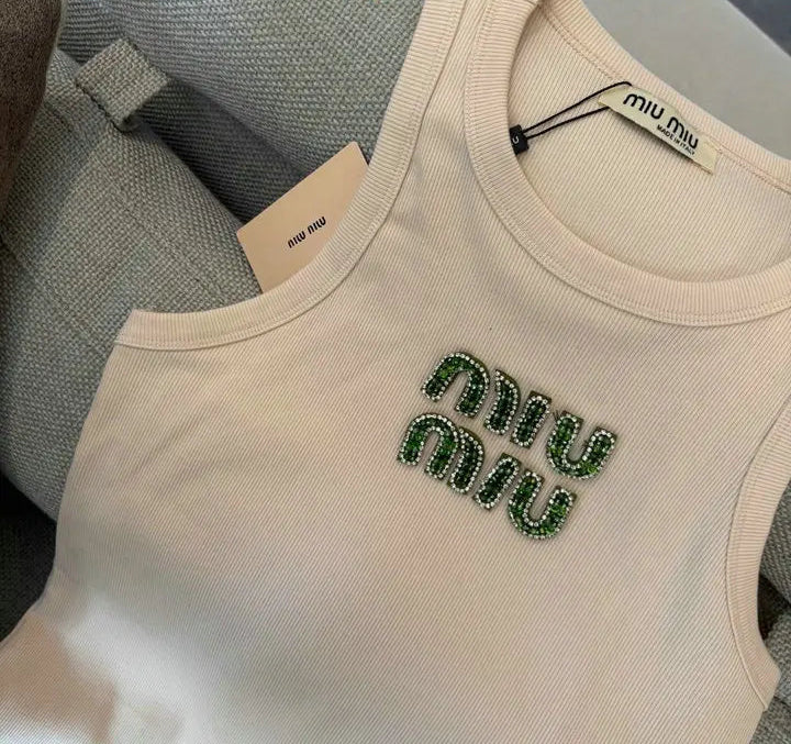 EMBELLISHED LOGO RIBBED TANK TOP