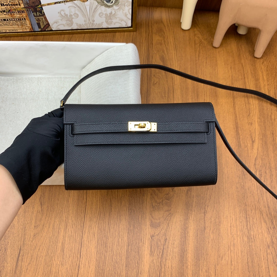 LUXURY BLACK LEATHER WALLET CROSSBODY BAG