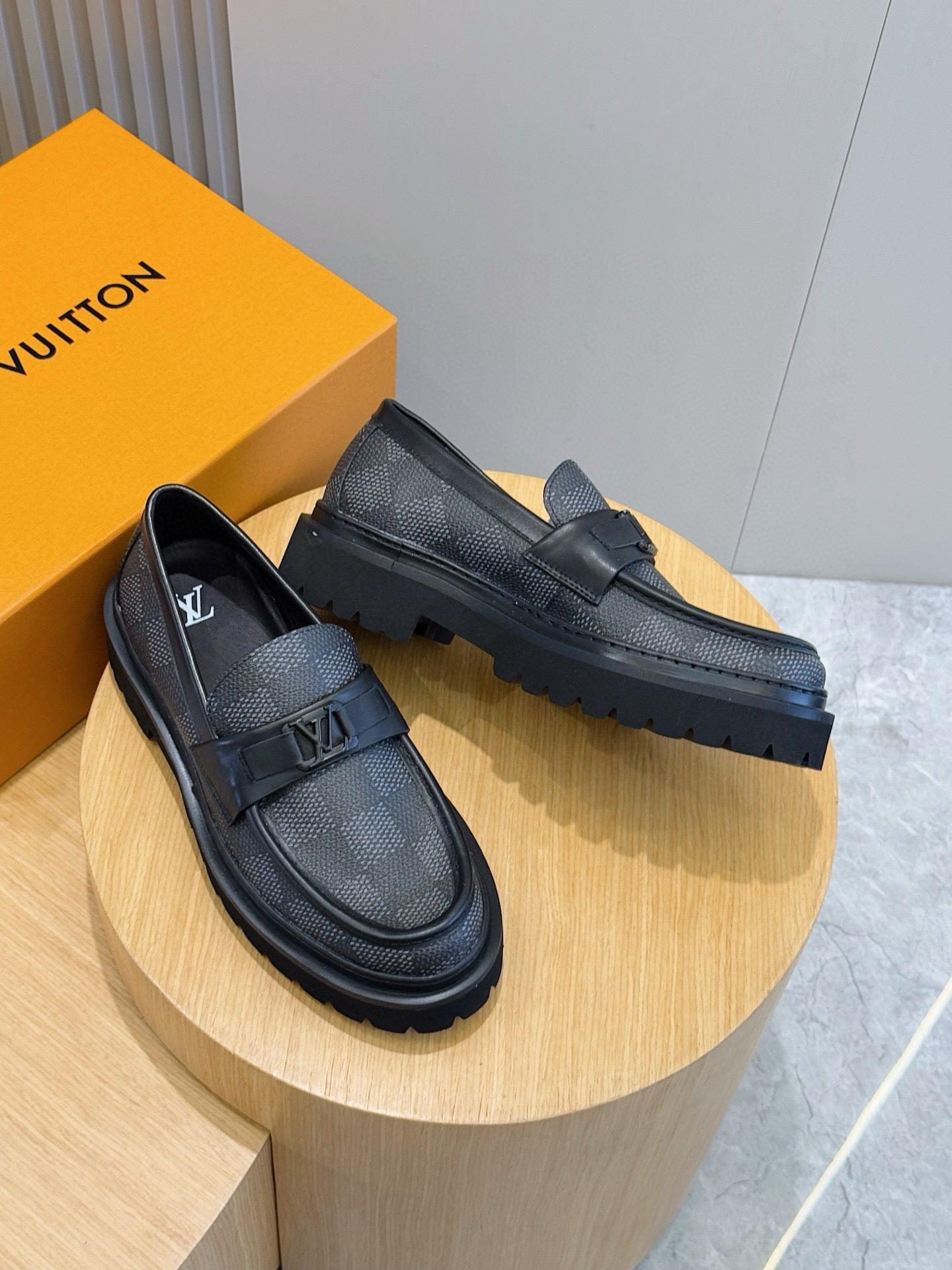 BLACK DAMIER CHUNKY SOLE LOAFERS