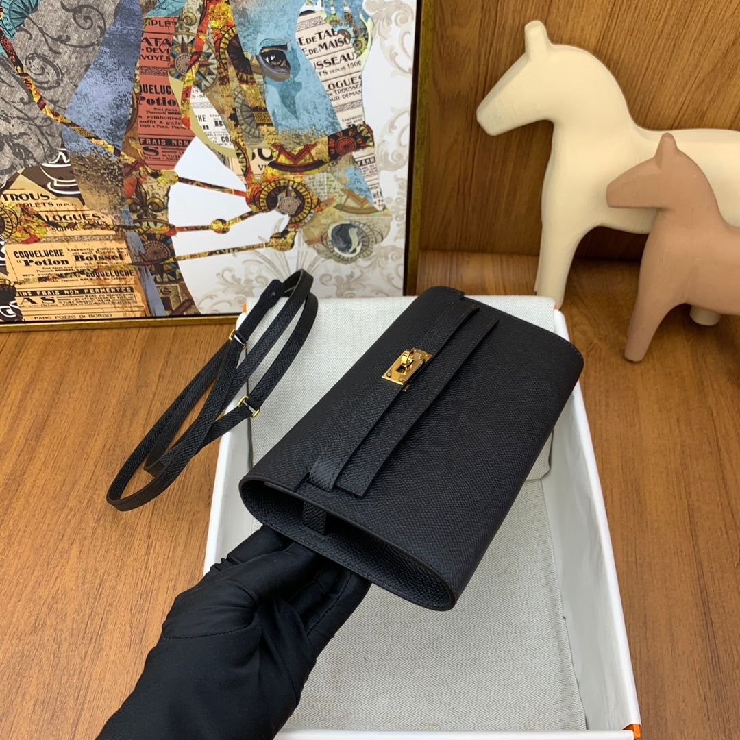 LUXURY BLACK LEATHER WALLET CROSSBODY BAG