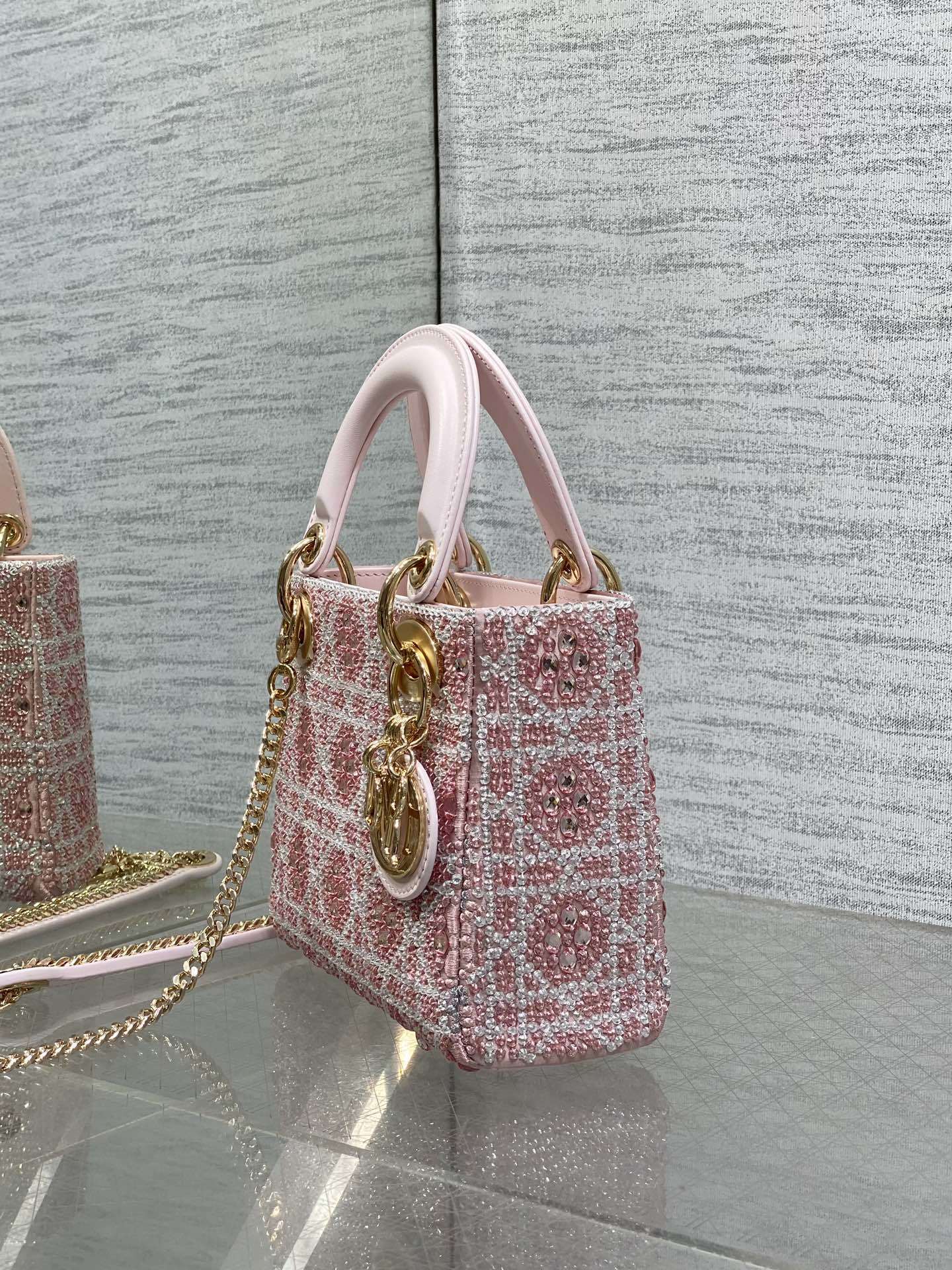 PINK EMBELLISHED MINI TOP-HANDLE BAG WITH CHAIN STRAP