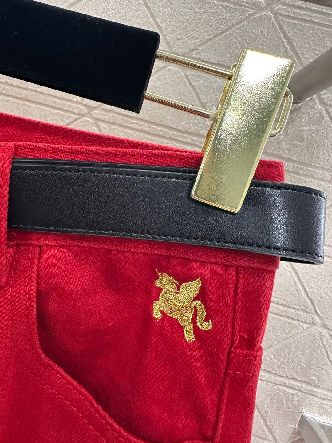 CRIMSON HIGH-WAIST WIDE-LEG TROUSERS