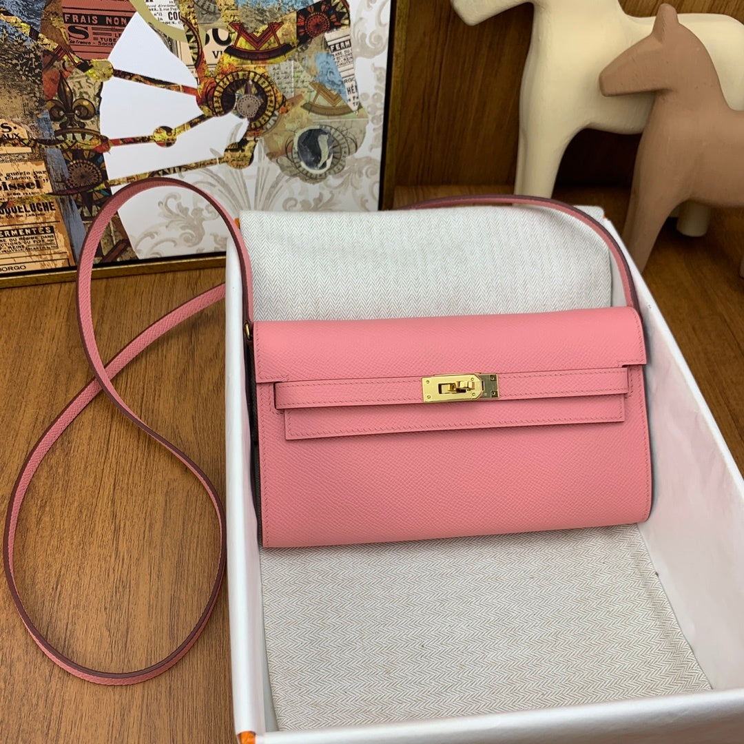 LUXURY PINK LEATHER CROSSBODY WALLET BAG