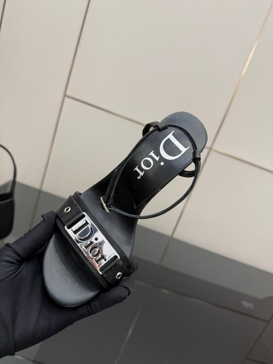BLACK LOGO STRAP HIGH HEEL SANDALS