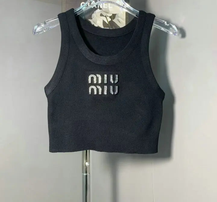 EMBELLISHED LOGO RIBBED CROP TANK