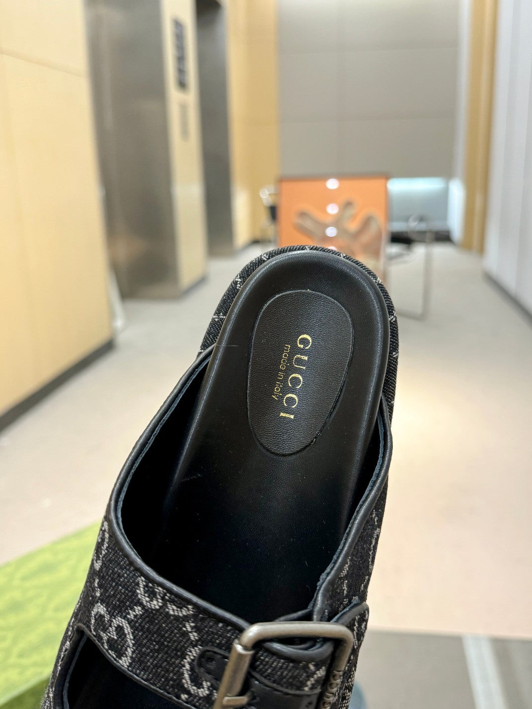 BLACK MONOGRAM DOUBLE-STRAP PLATFORM SANDALS