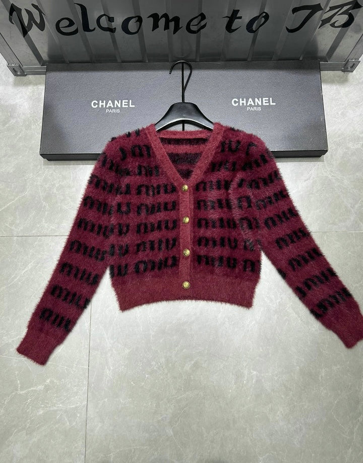 FUZZY LOGO KNIT CARDIGAN