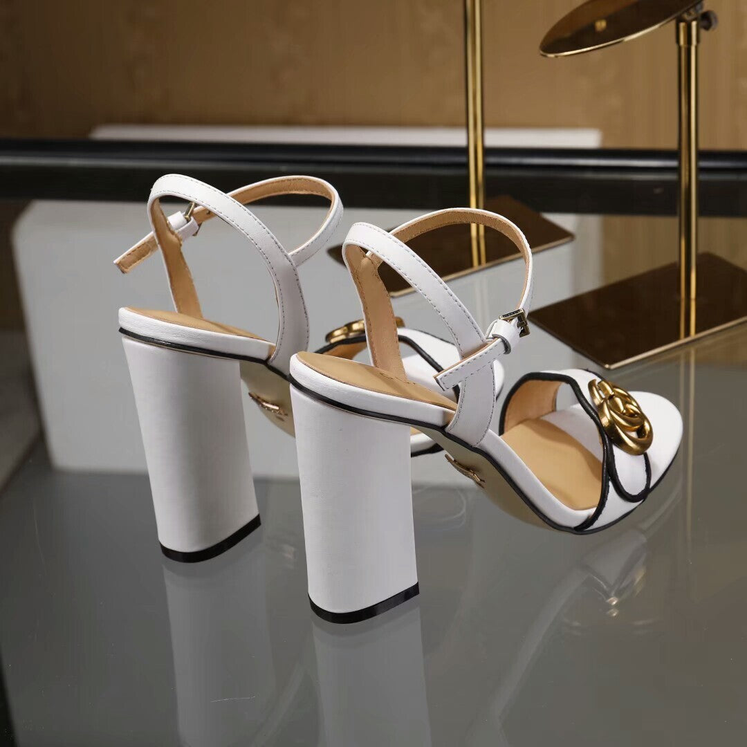 LOGO BLOCK HEEL SANDALS – WHITE EDITION