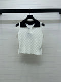 TEXTURED LOGO COLLARED SLEEVELESS TOP