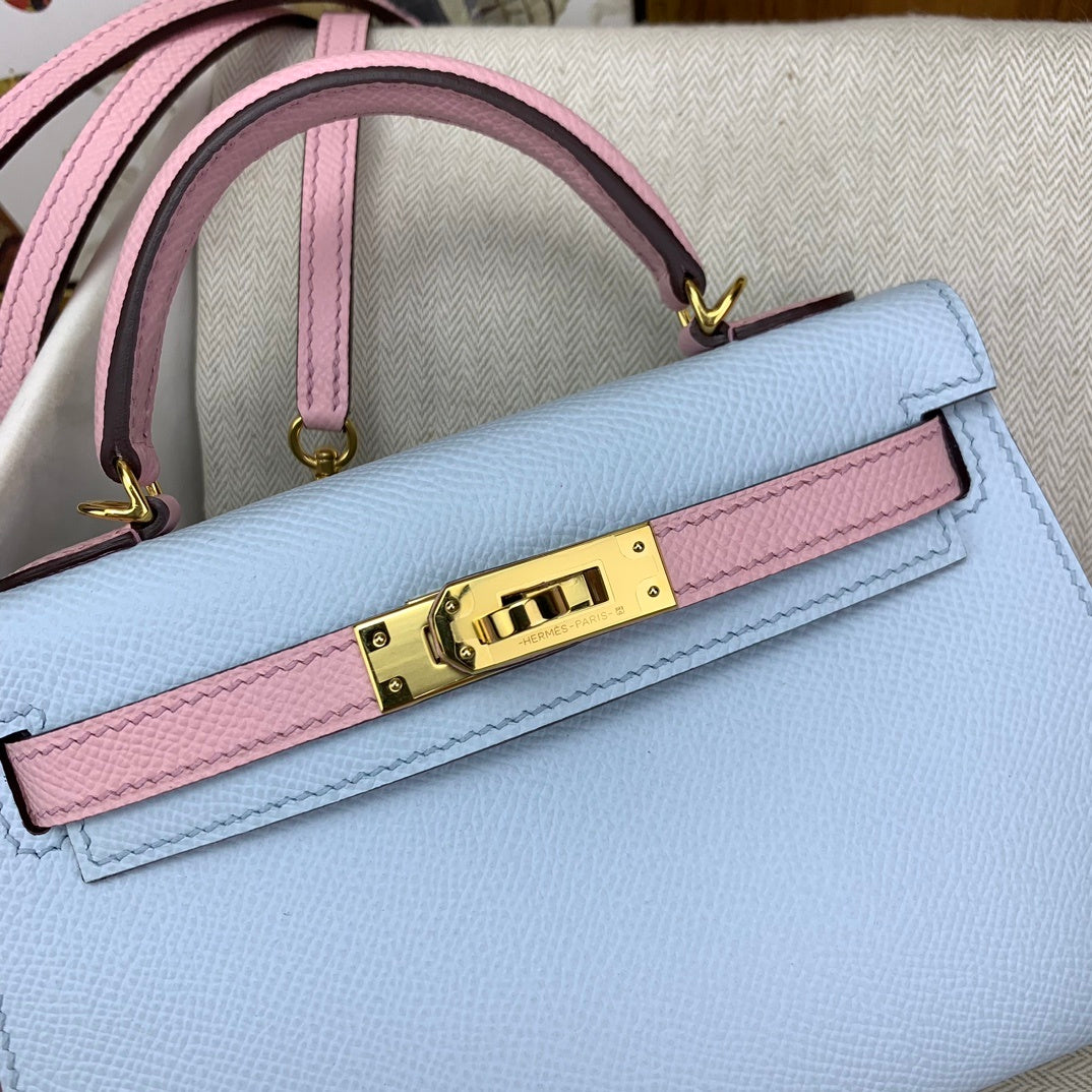 LUXURY MINI BLUE & PINK LEATHER CROSSBODY BAG