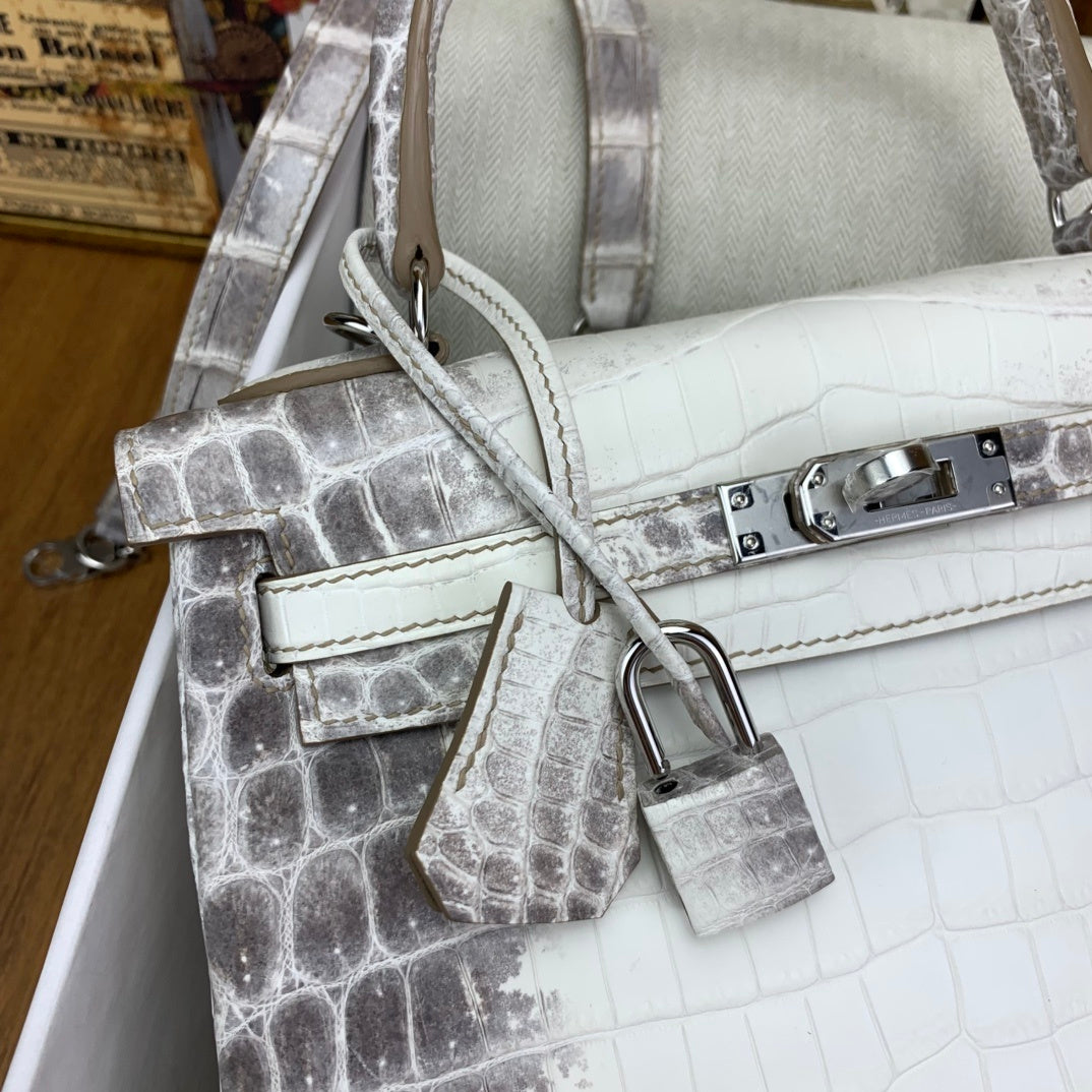 LUXURY MINI WHITE CROCODILE EMBOSSED LEATHER TOP HANDLE BAG