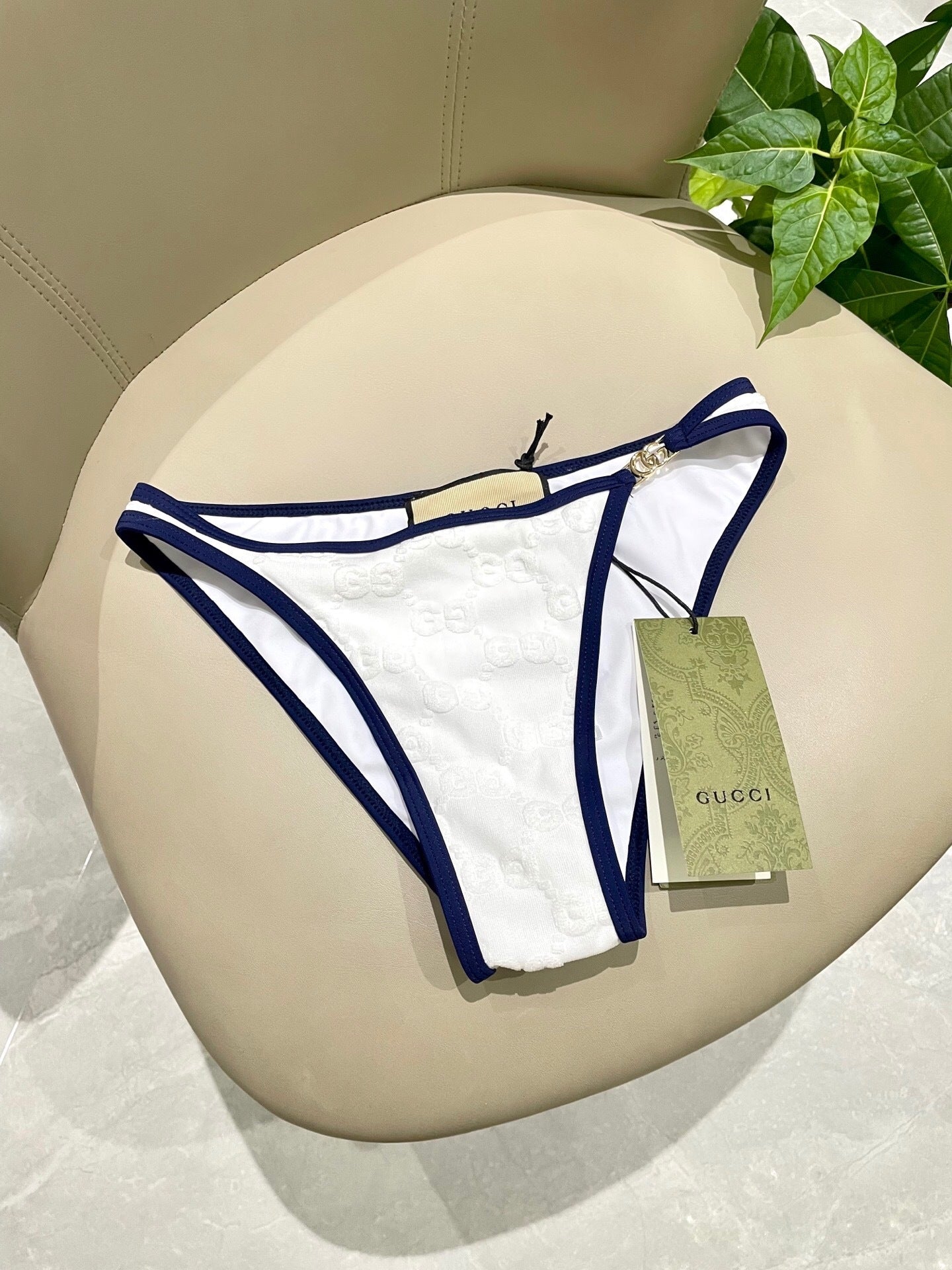 CONTRAST TRIM MONOGRAM STRING BIKINI SET