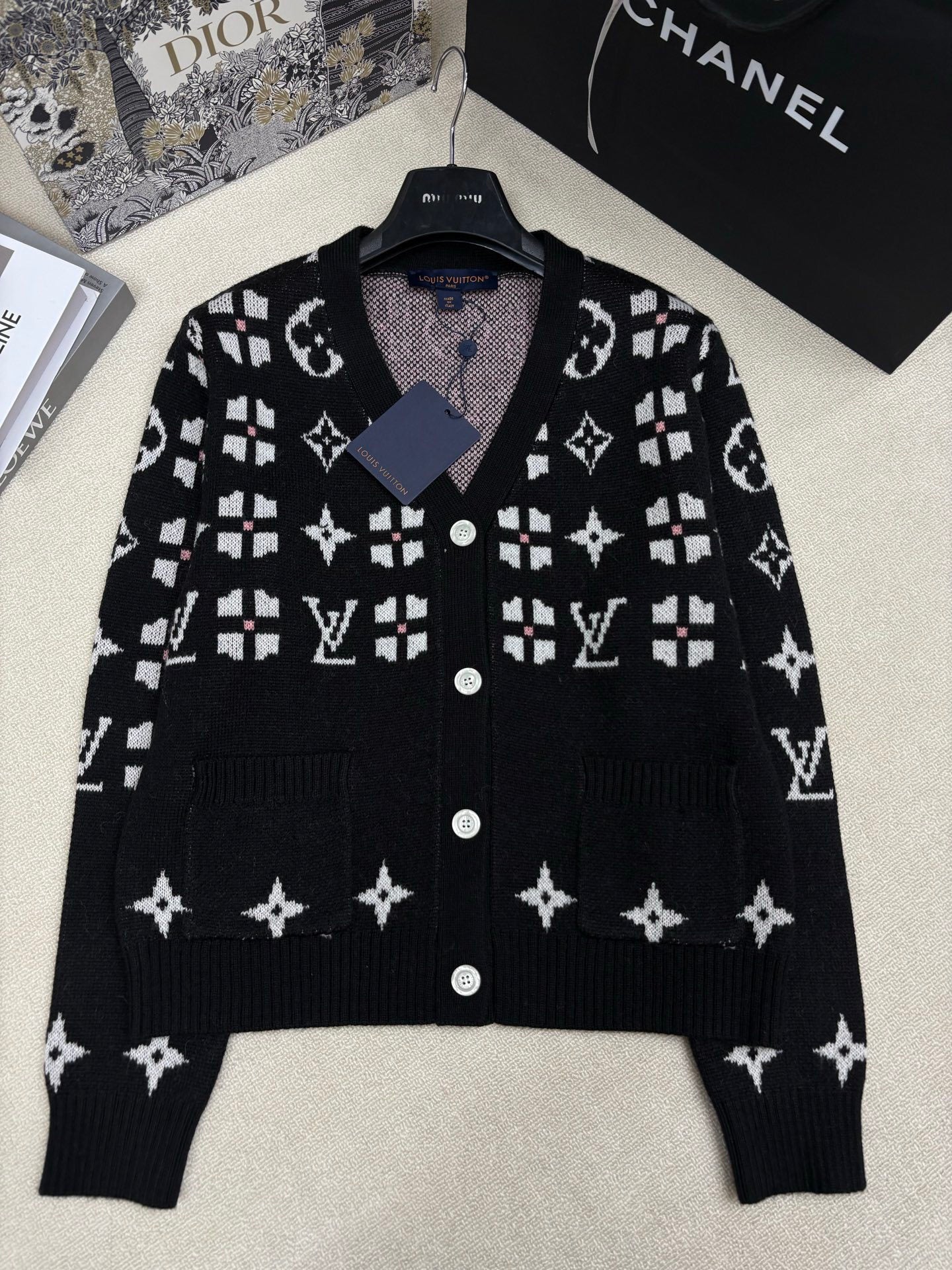 MONOGRAM PATTERN KNIT CARDIGAN